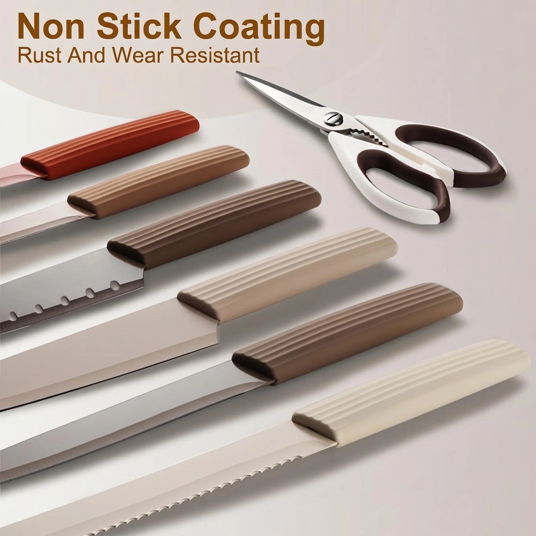 Asoricing Knife Set, Kitchen Utensils Set, Kitchen Essentials, with 6 Blade Guards, 13-Piece Set, PP Handle Anti-Slip, Sturdy and Durable