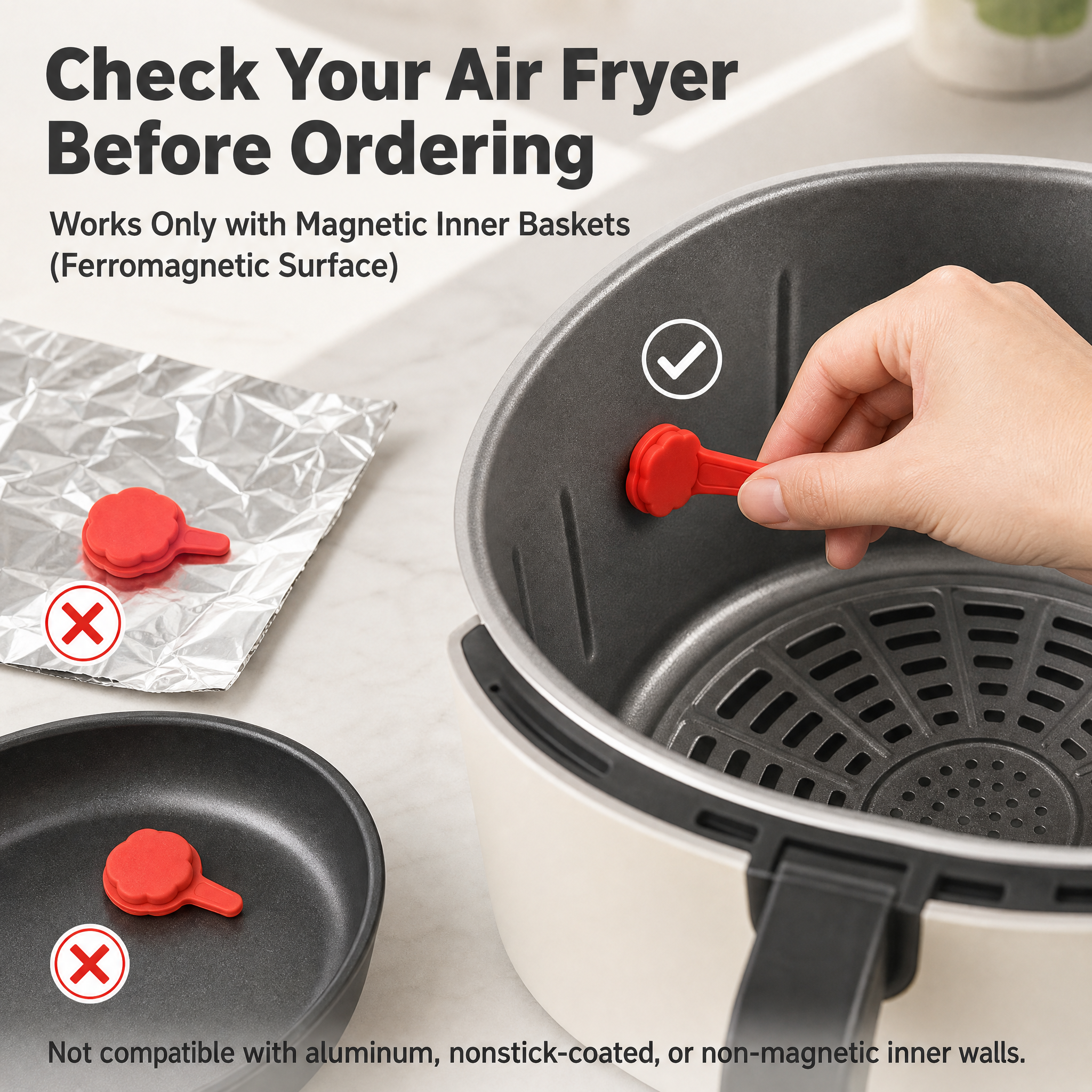 Asoricing Air Fryer Magnets for Parchment Paper, Silicone Clips, Heat Resistant Magnetic Fasteners, Red, 4 Sets