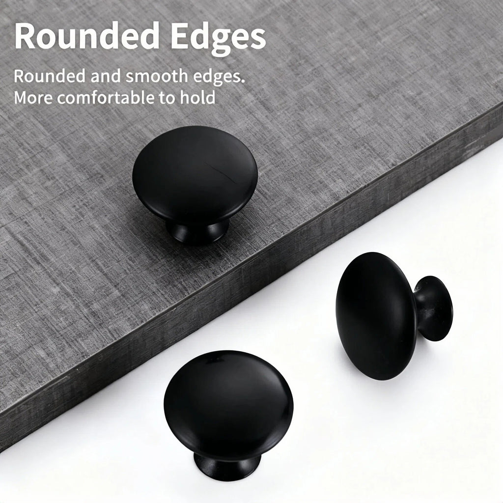 Asoricing Cabinet Handles, Kitchen Cabinet Handles, Round Thumb Single Hole Handle, Mushroom Head, Stainless Steel, A Set of 40 Pc, Black