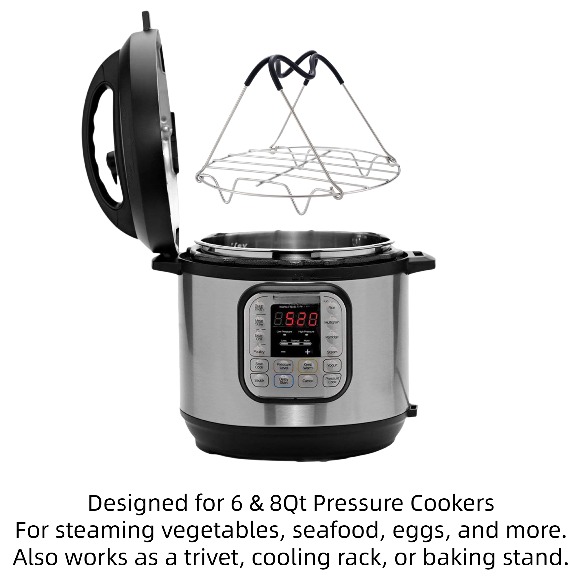 Asoricing 7.7" Stainless Steel Steamer Rack with Silicone Handles, Wire Steaming Tray Trivet for Pressure Cooker, Instant Pot & Air Fryer, for Veggies, Eggs & Meat, Dishwasher Safe