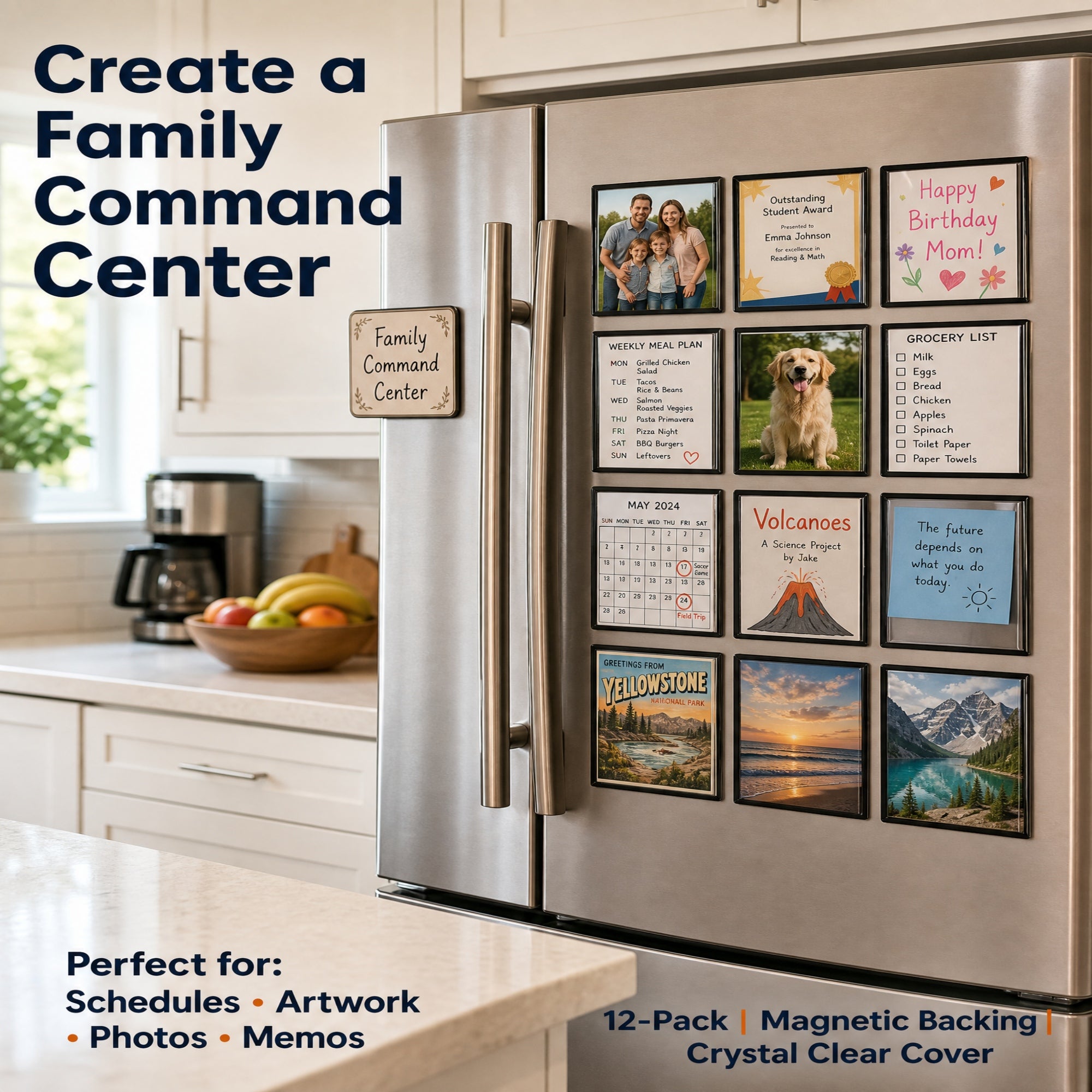 Asoricing 12-Pack Magnetic PVC Photo Frames, 5 x 7 Inches Reusable Picture Frame Magnets for Refrigerator, Locker & Whiteboard, Photo Display for Home or Office