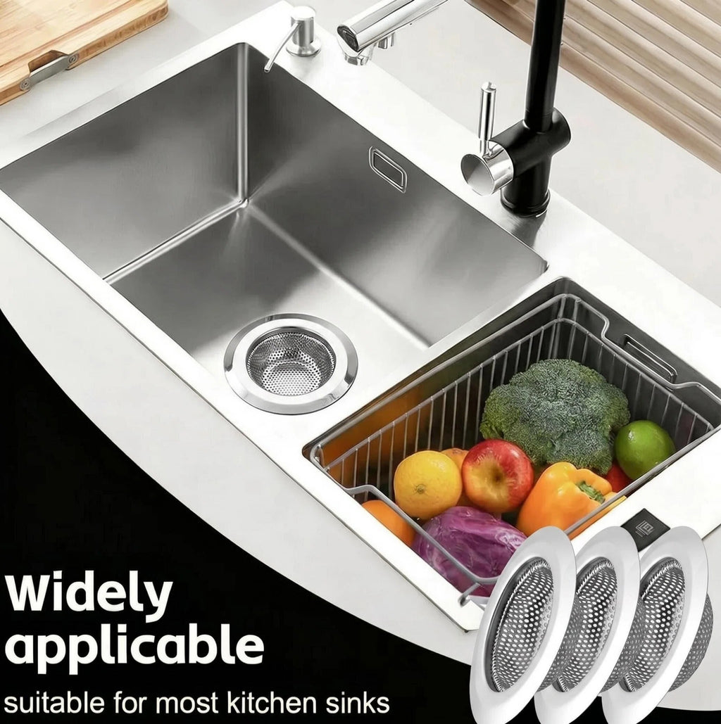 Asoricing Sink Drain Strainer, Kitchen Sink Drain Strainer, Stainless Steel Material, Prevent Blockage, Durable and Long-Lasting, Wide Edge Kitchen Sink Filter (3 Pack)