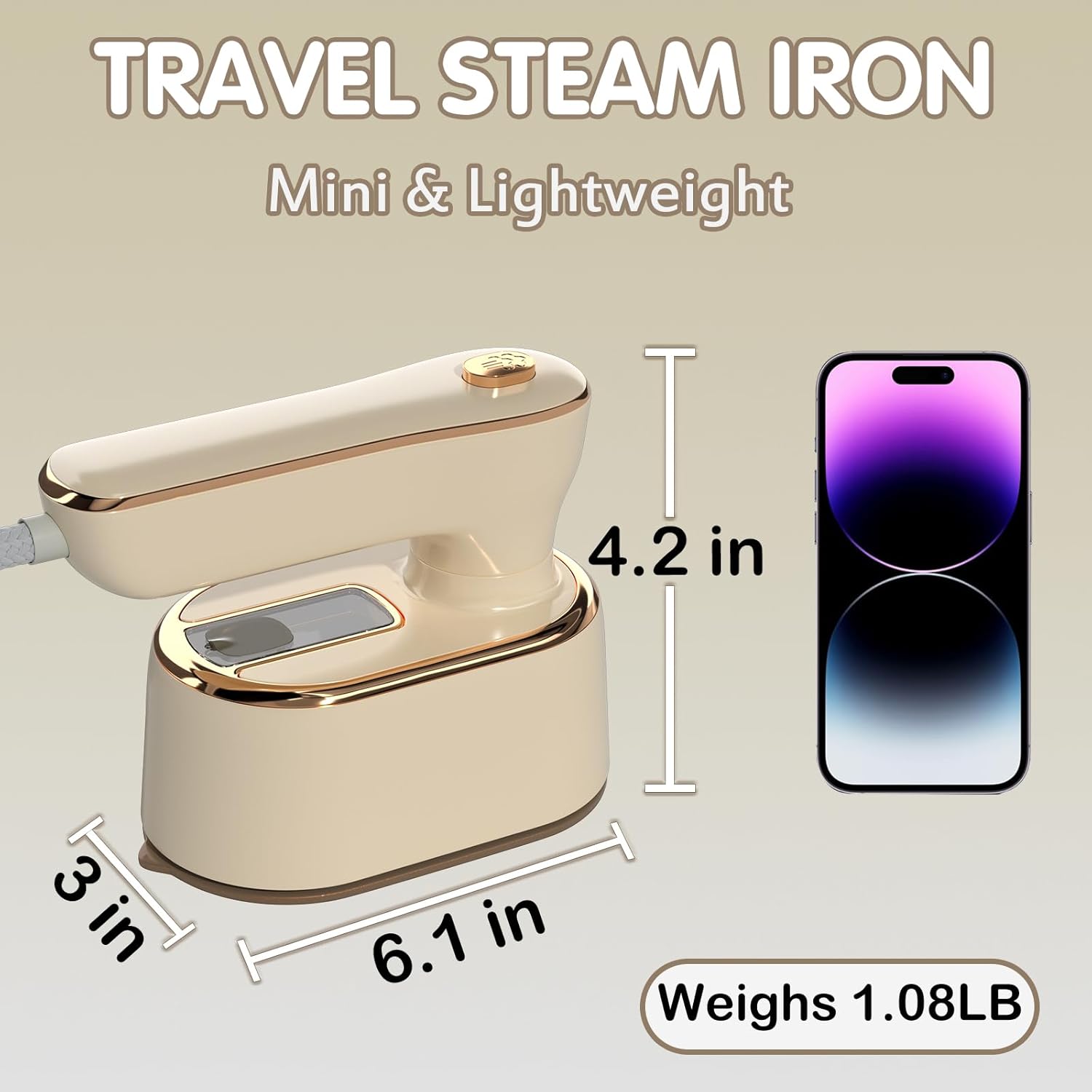 Asoricing Travel Steamer Iron for Clothes, Mini Portable Ironing Machine, Travel Small Size, Portable Steamer Travel College Dorm Home Essentials, Beige