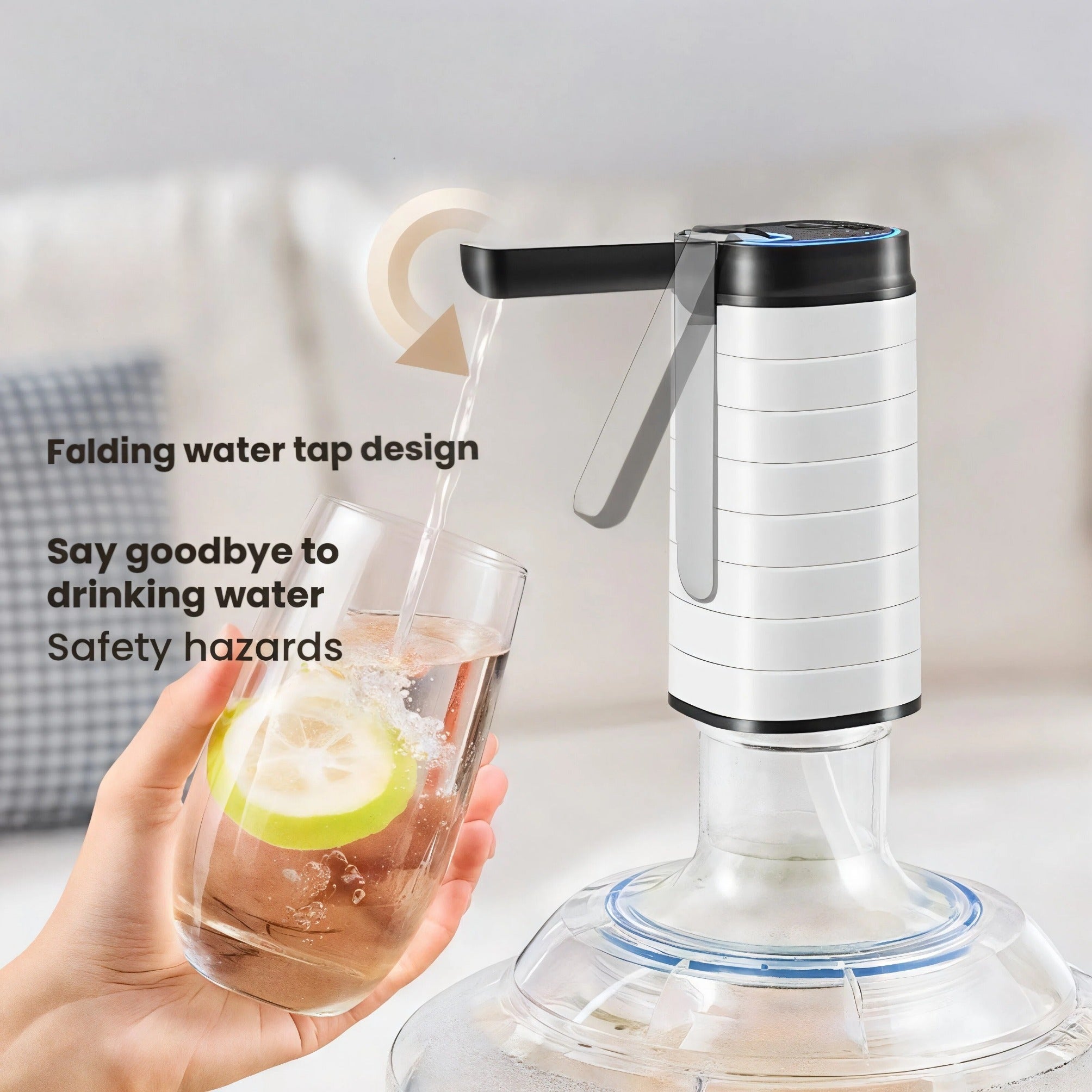 Asoricing Foldable Spout Electric Water Pump, 9CM Extension, Type-C Rechargeable, Universal Fit for 3-5 Gallon Bottles,White