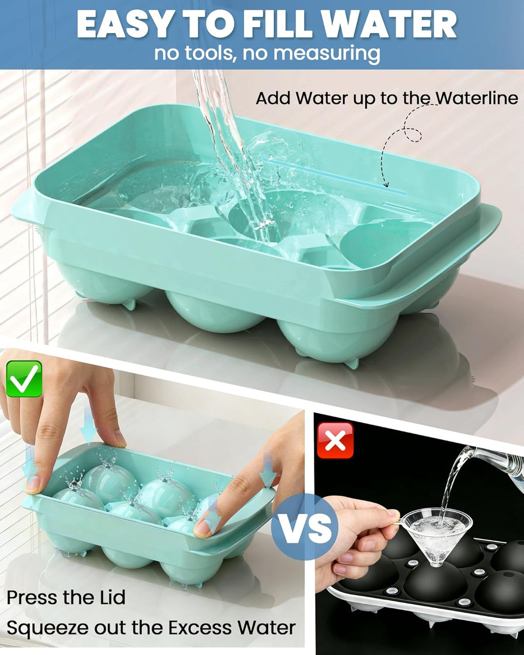 Asoricing Ice Cube Tray, Large Whiskey Ice Cube Molds, 1.93’’ Round Ice Cube Trays Set, Easy to Fill & Release with Storage Bin and Ice Tong for Whiskey Lover, 2 Pack, Mint