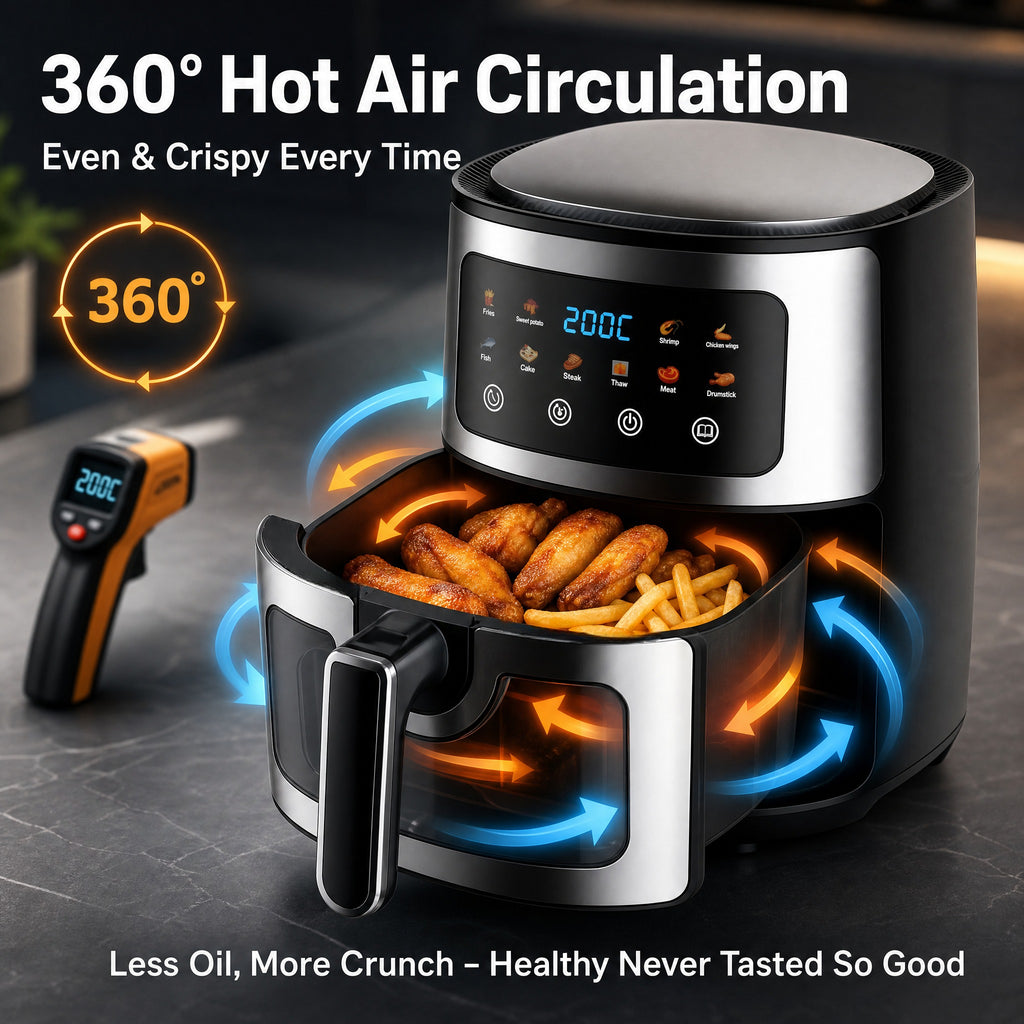 Asoricing Air Fryer, Compact Airfryer for Quick & Easy Meals in Minutes, Touchscreen Controls, Nonstick, 1500W, 9L, Black