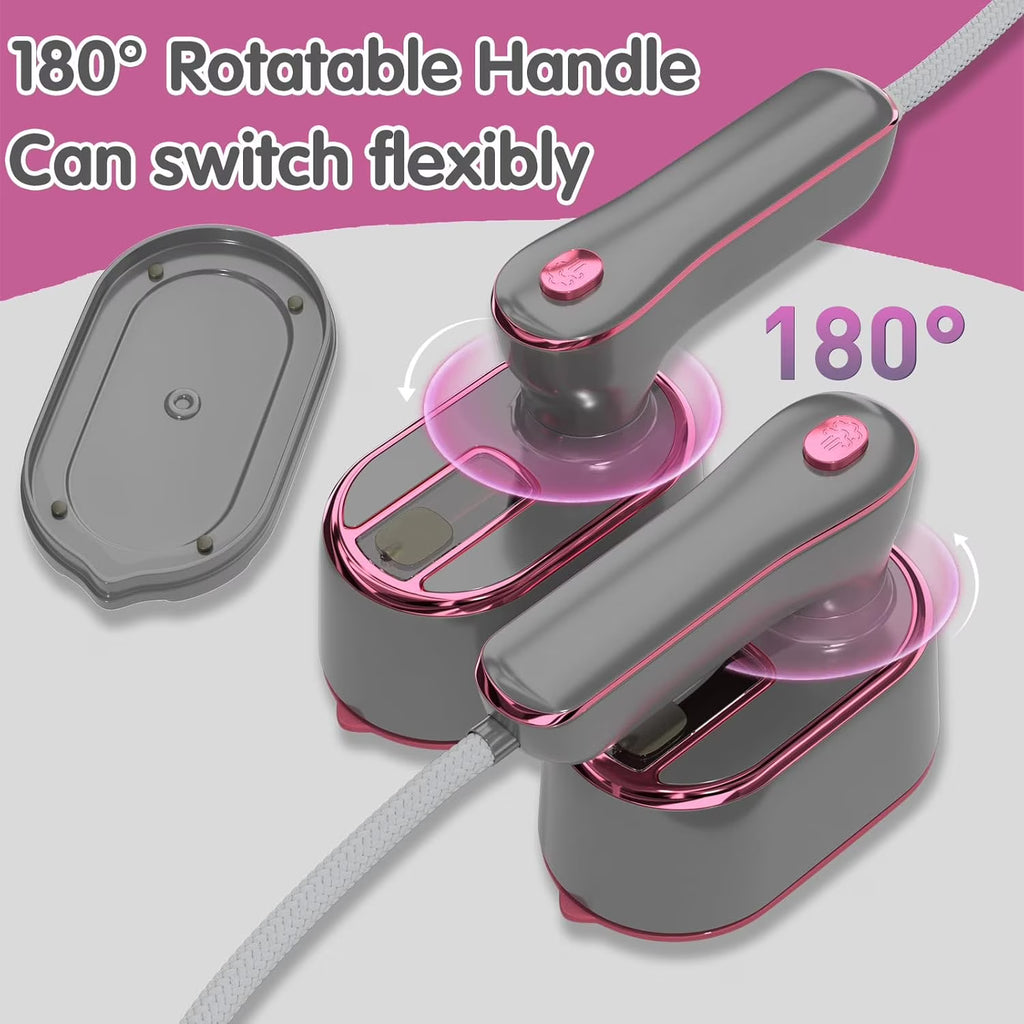 Asoricing Travel Steamer Iron for Clothes - Portable Ironing Machine Travel Small Size - Gray&Pink