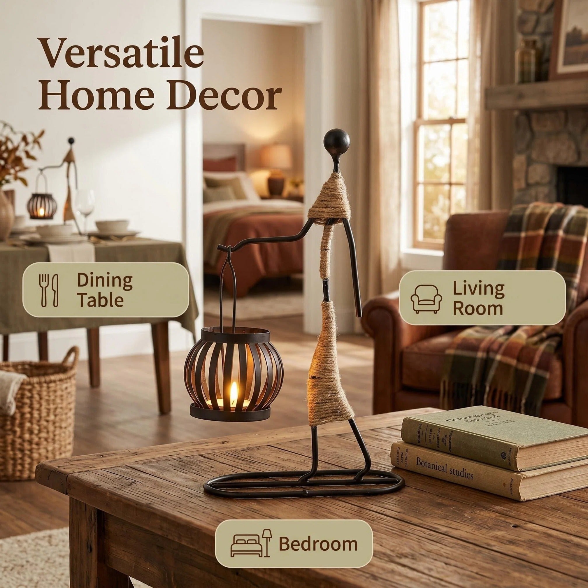 Asoricing Creative Candle Holder, Abstract Figure Metal Candlestick Stand with Lantern Basket for Table Centerpiece（A)