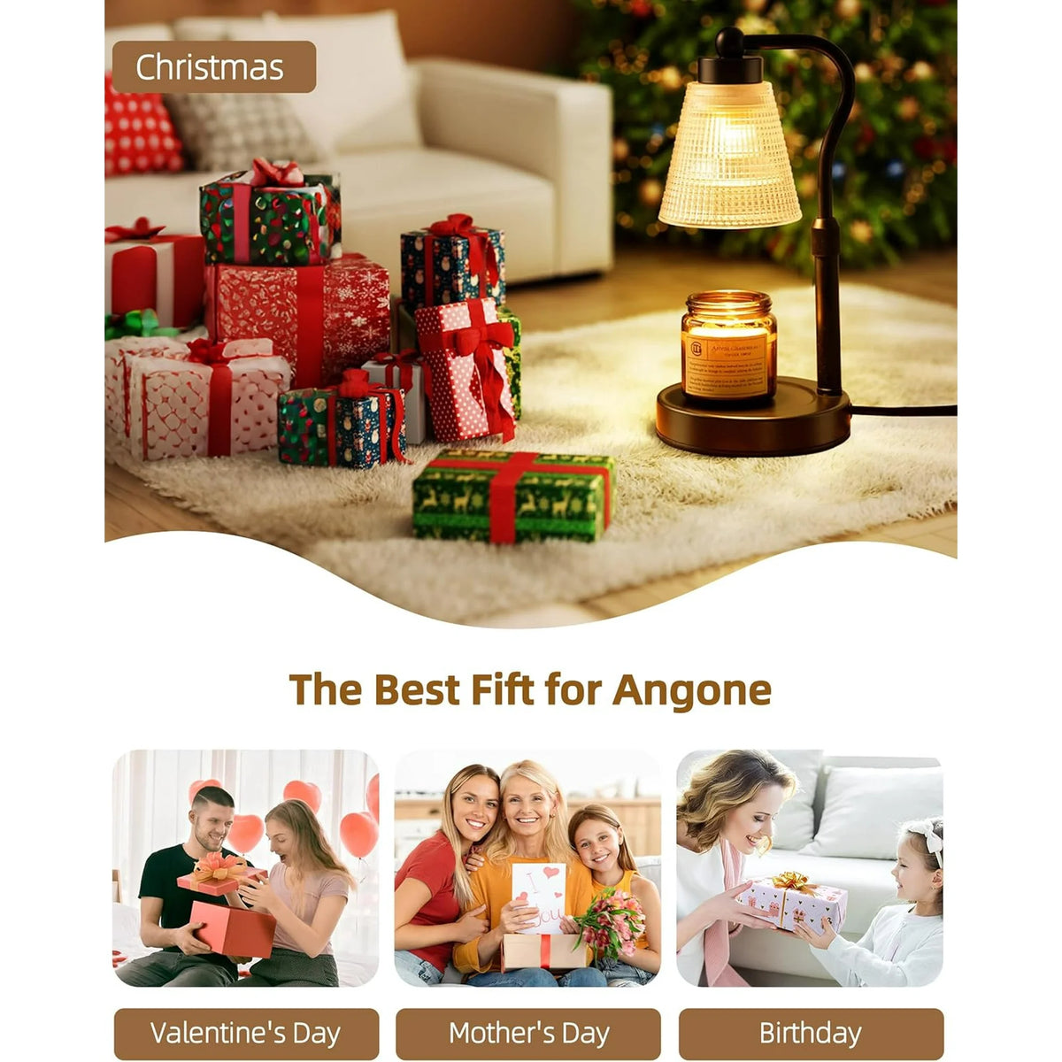 Asoricing Candle Warmer Lamp for Jar Candles, Dimmable Adjustable Height Wax Warmer for Jar Candles with 2/4/8H Timer,2×50W Halogen Bulbs Included, Smokeless Flameless for Bedroom Living Room