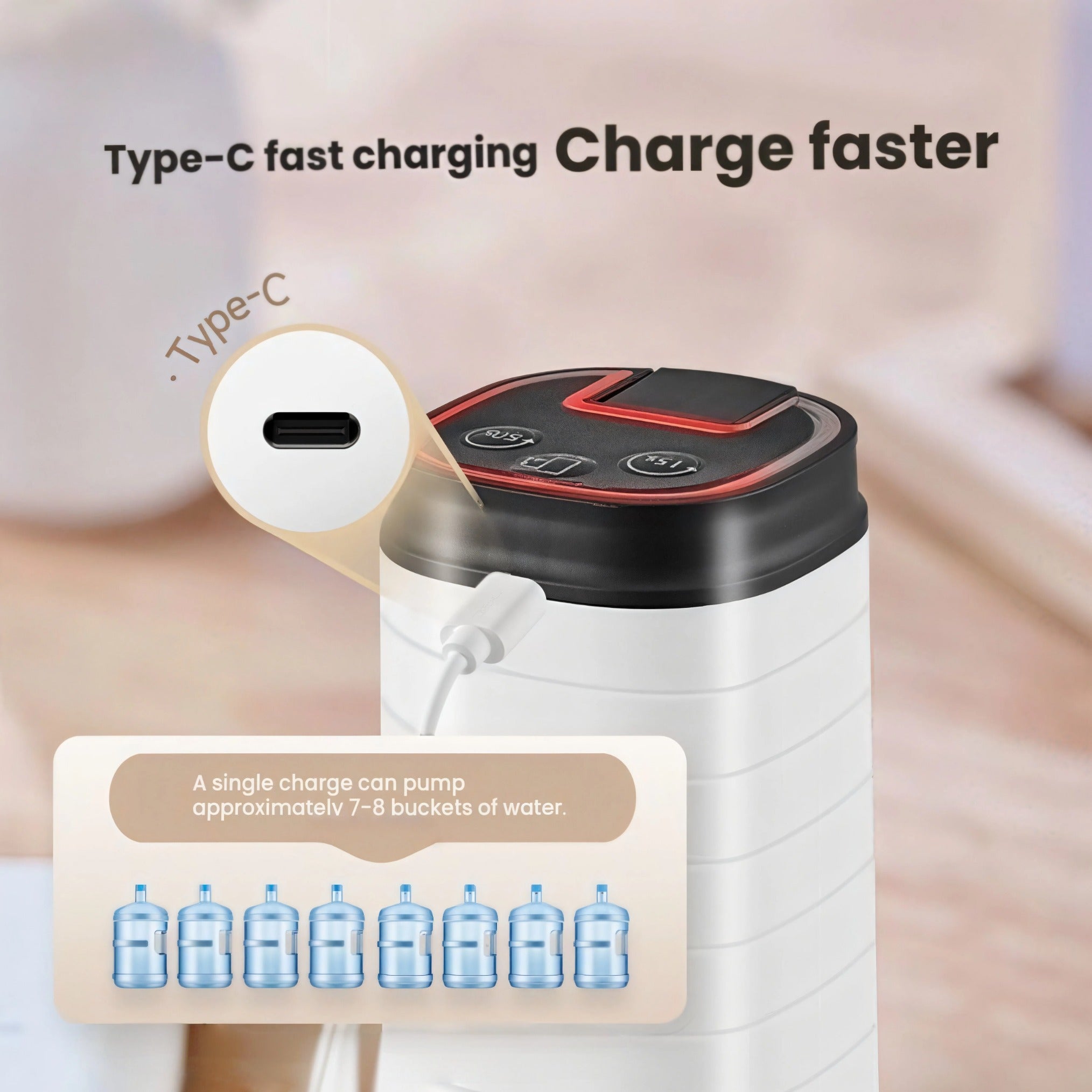 Asoricing Foldable Spout Electric Water Pump, 9CM Extension, Type-C Rechargeable, Universal Fit for 3-5 Gallon Bottles,White
