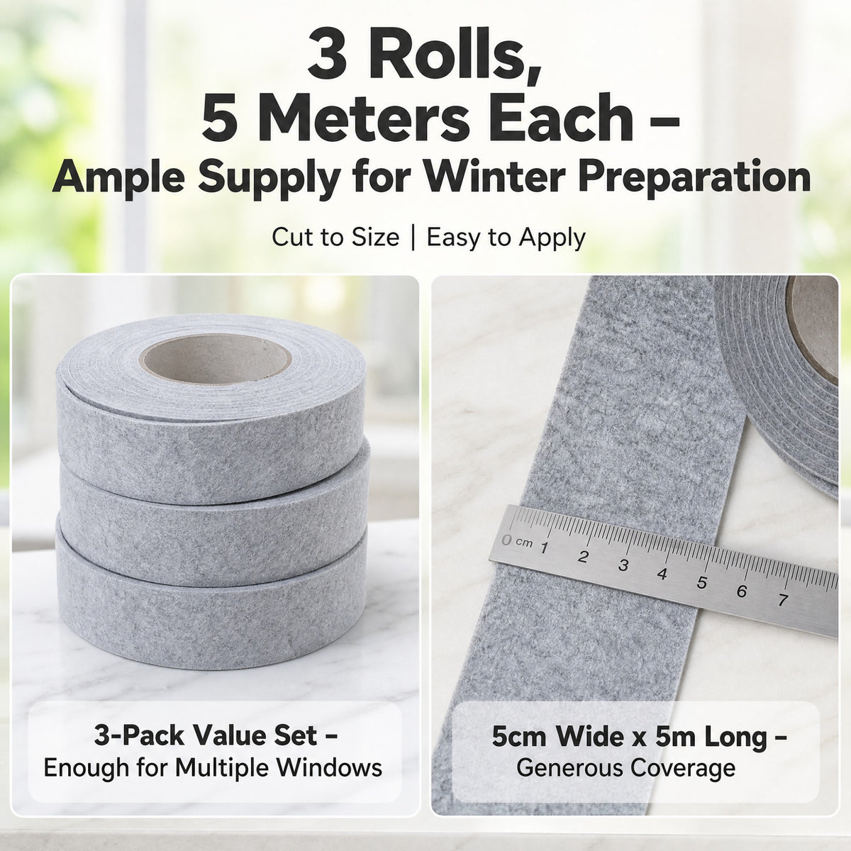 Asoricing 3 Rolls Window Condensation Absorber Strip, 16.4 ft x 2 in Felt Moisture Tape for Window Sills