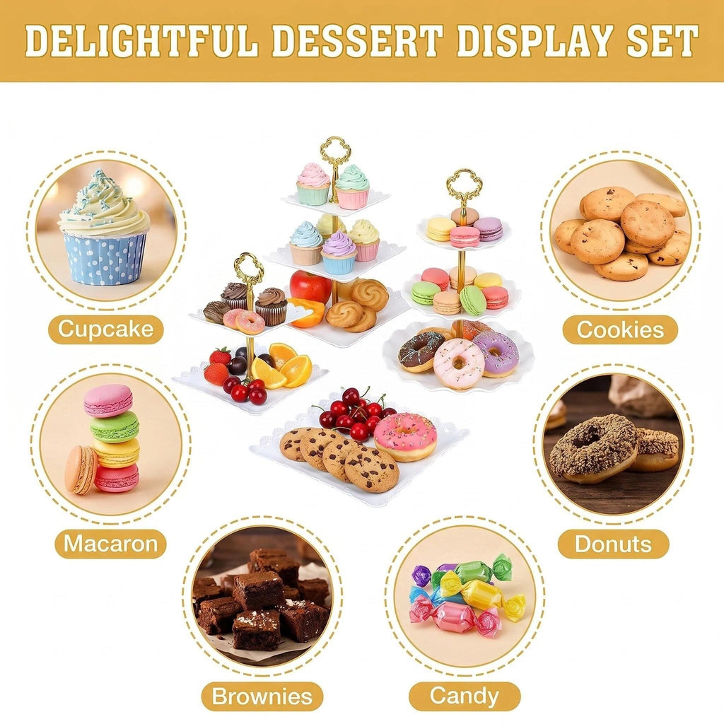 Asoricing Cake Stand, Cupcake Stand, Dessert Table Display Set, Peach Edged White, 2 Triple Layers, 2 Double Layers, 2 Square Plates