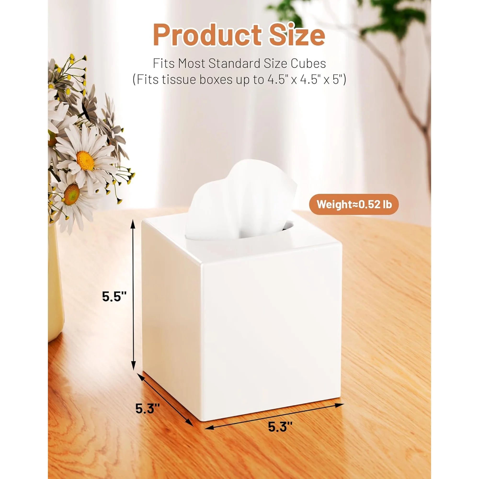 Asoricing Tissue Box Cover, Square Plastic Tissue Box Holder with Anti Slip Base, Modern Decor Facial Napkin Holder for Bathroom Vanity Countertop, Bedroom Dresser, White
