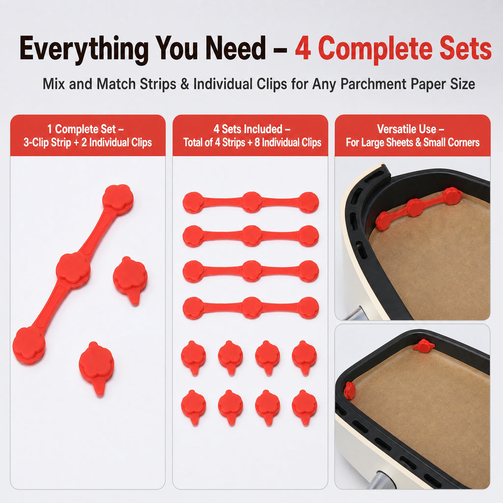 Asoricing Air Fryer Magnets for Parchment Paper, Silicone Clips, Heat Resistant Magnetic Fasteners, Red, 4 Sets