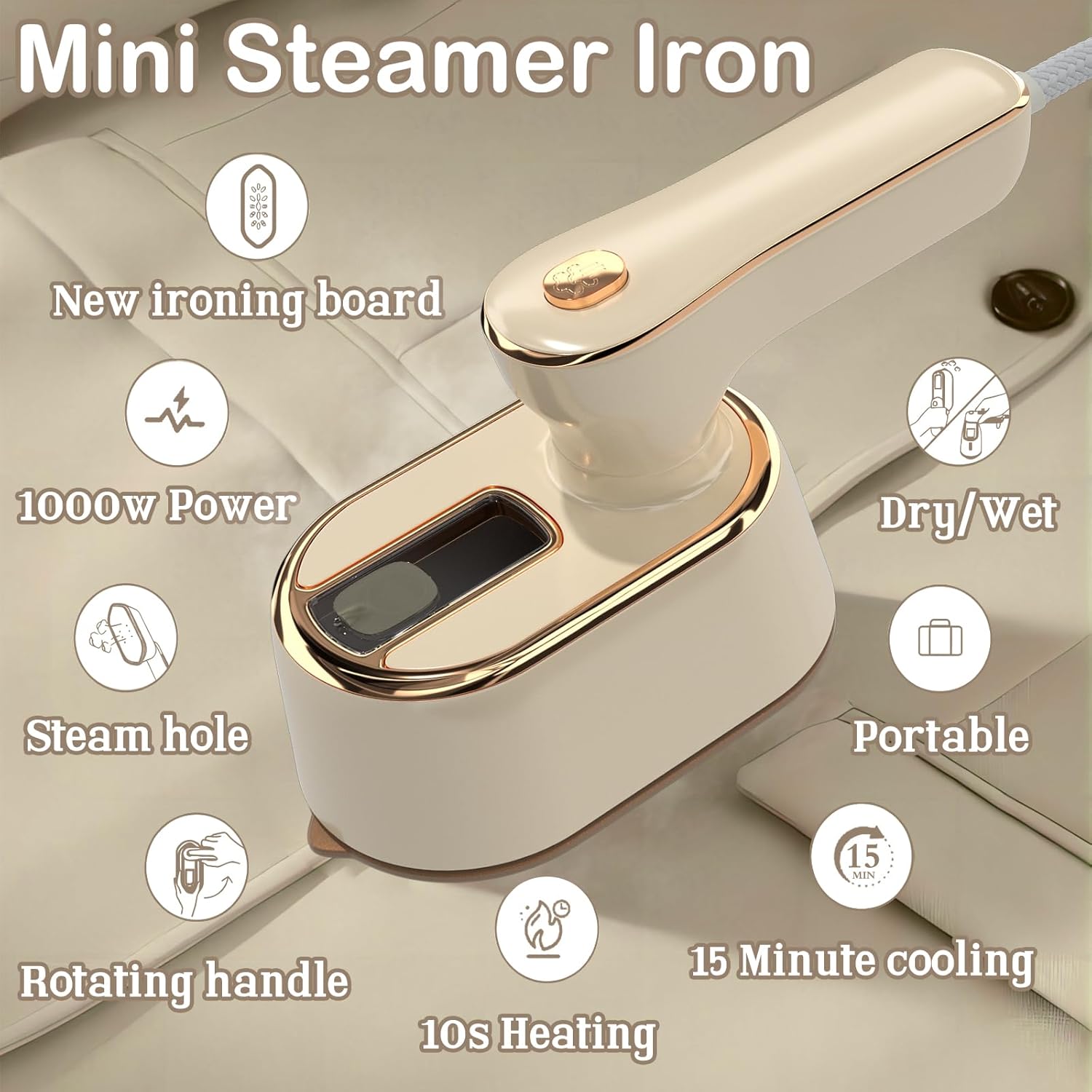 Asoricing Travel Steamer Iron for Clothes, Mini Portable Ironing Machine, Travel Small Size, Portable Steamer Travel College Dorm Home Essentials, Beige