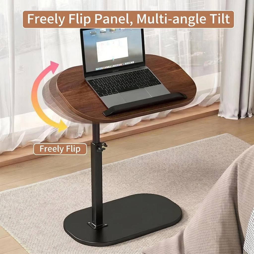 Asoricing C-Shaped Sofa Table, Swivel Side Table, Height Adjustable Couch Table for Bed & Living Room, Walnut & Black