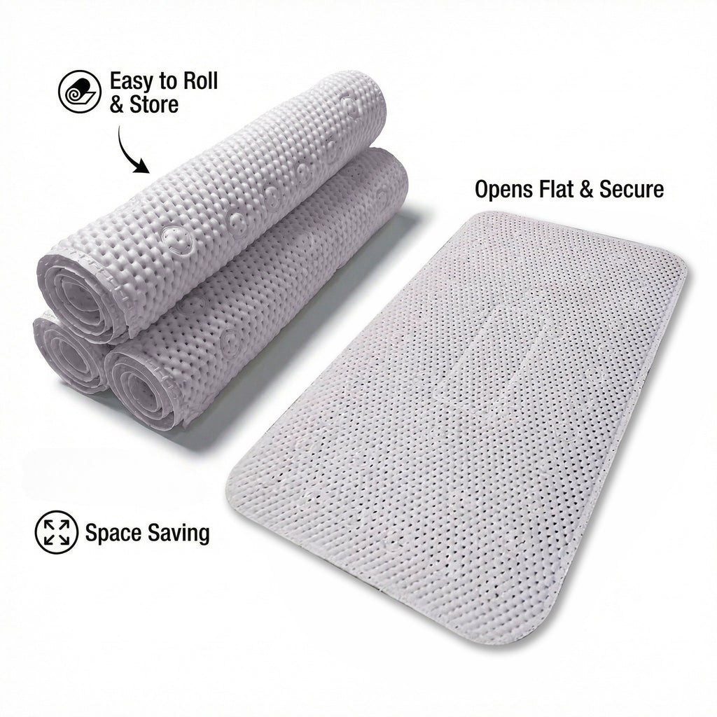 Non Slip Shower Mat, 27.56x15.75 Inch Bathtub Mat Strong Suction Cups Aesthetic Bath Mat for Inside Shower with Soft Texture, Quick-Dry Drain Holes, White