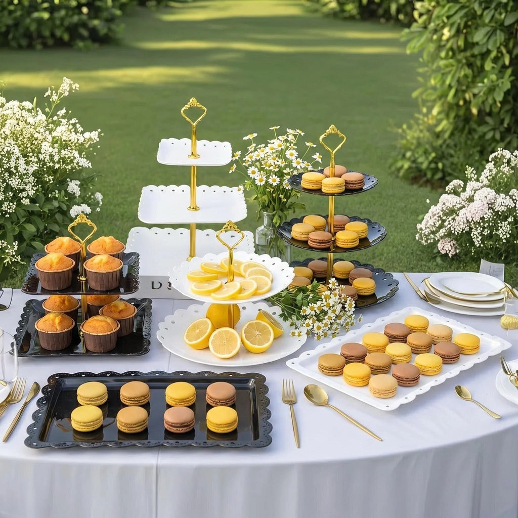 Asoricing Cake Stand, Cupcake Stand, Dessert Table Display Set, Peach Edged White, 2 Triple Layers, 2 Double Layers, 2 Square Plates