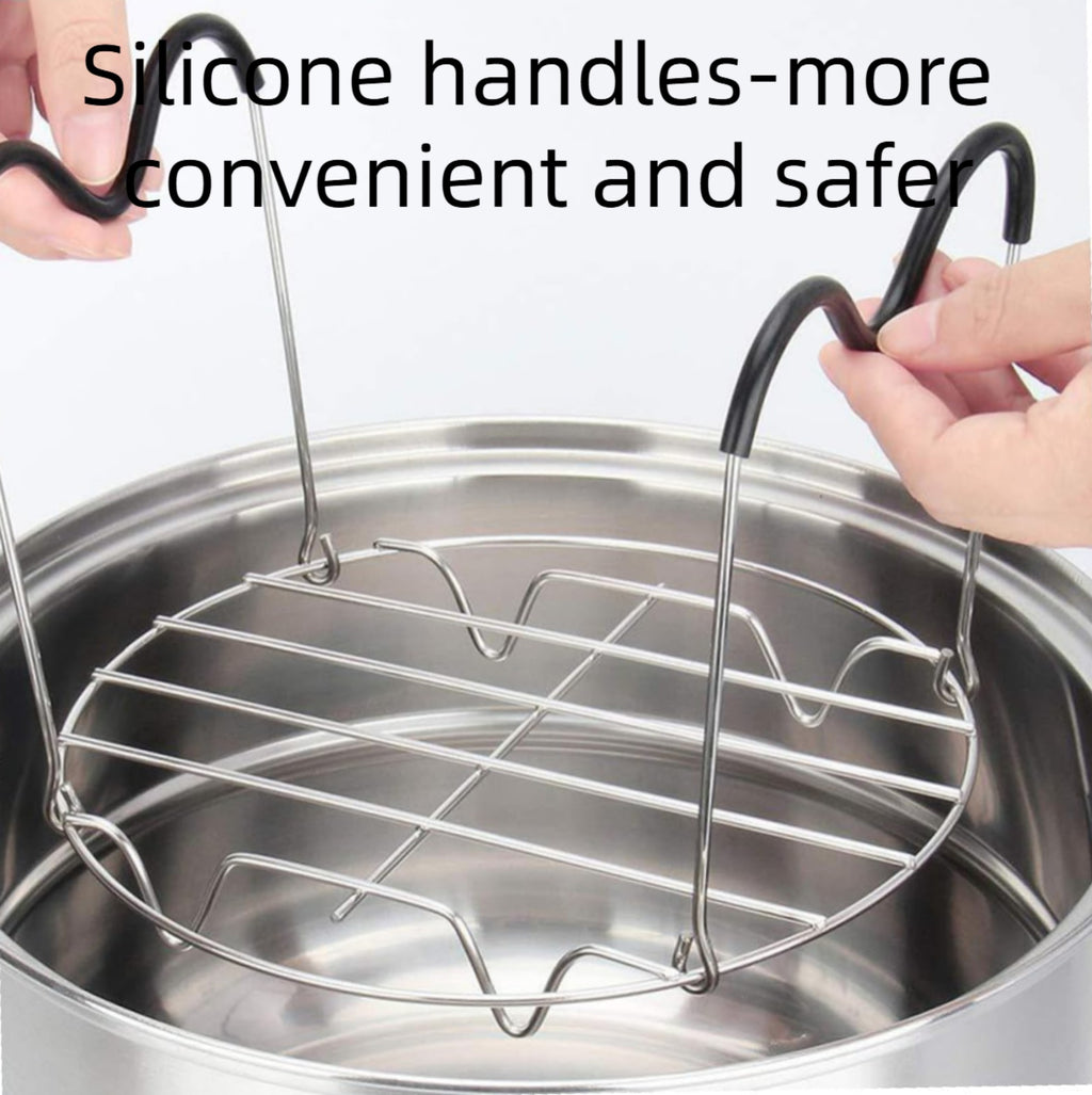 Asoricing 7.7" Stainless Steel Steamer Rack with Silicone Handles, Wire Steaming Tray Trivet for Pressure Cooker, Instant Pot & Air Fryer, for Veggies, Eggs & Meat, Dishwasher Safe