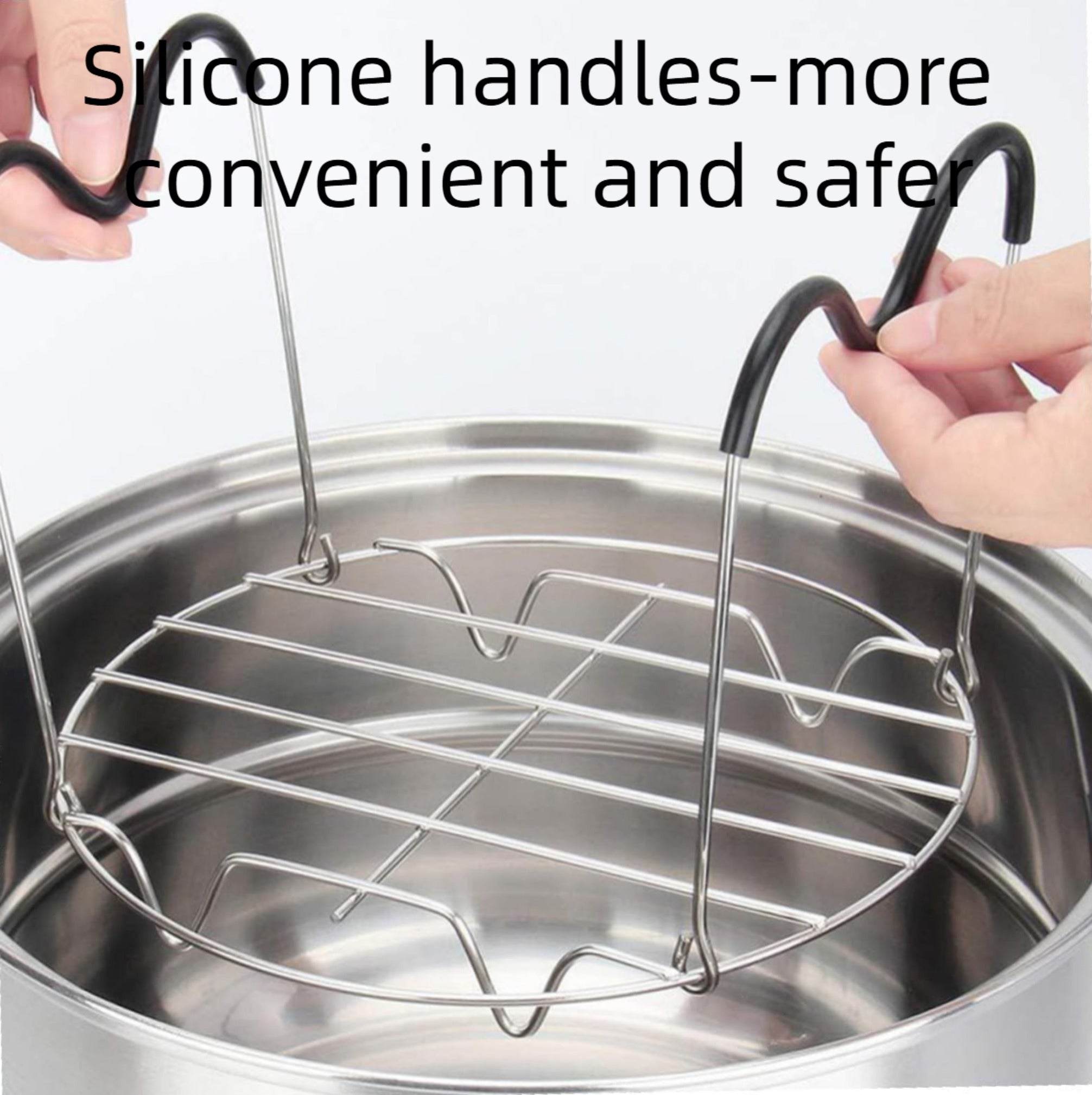 Asoricing 7.7" Stainless Steel Steamer Rack with Silicone Handles, Wire Steaming Tray Trivet for Pressure Cooker, Instant Pot & Air Fryer, for Veggies, Eggs & Meat, Dishwasher Safe