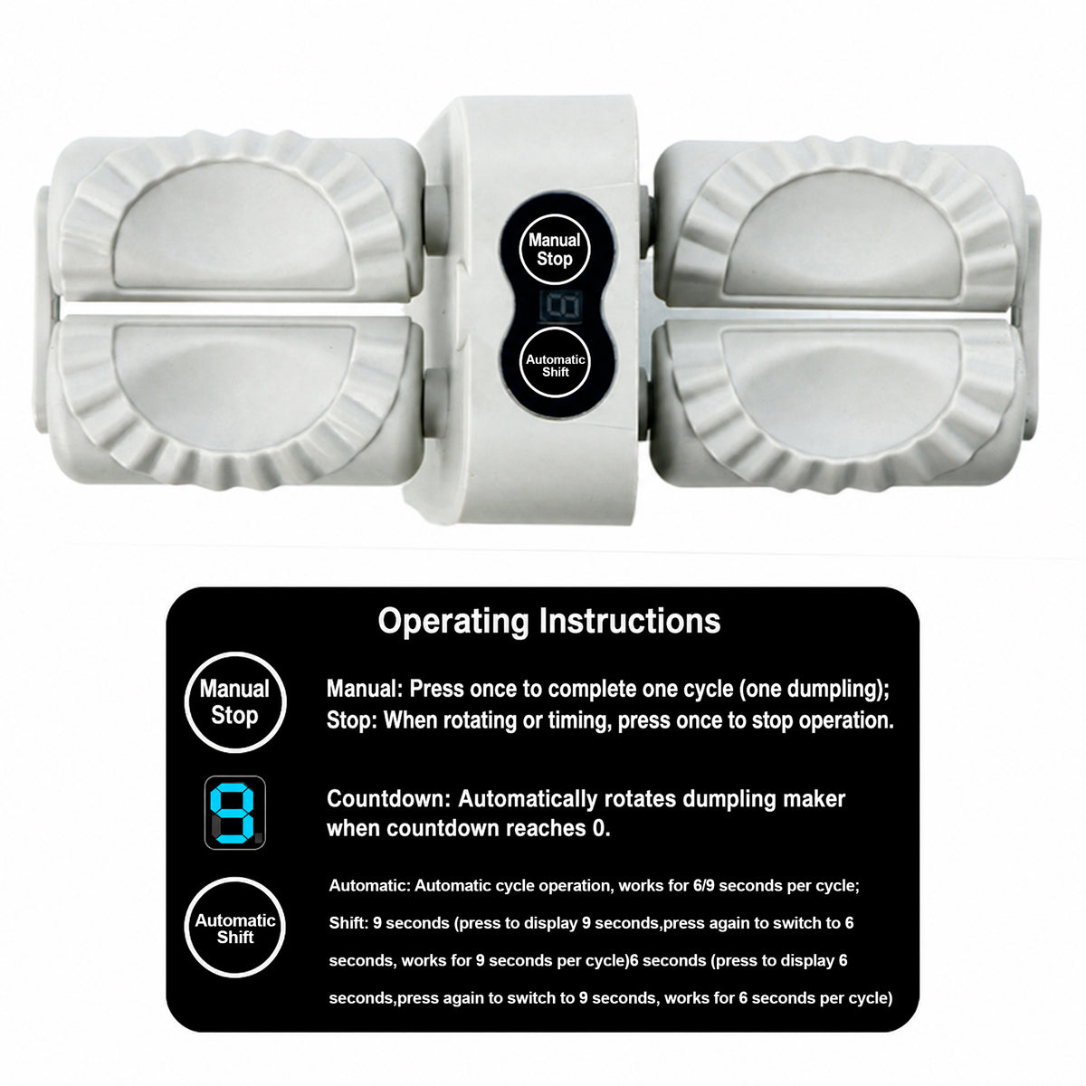 Asoricing Dual Head Dumpling Maker, Auto Press + LCD Timer, Home Kitchen, Quick Wrap, Water Brush