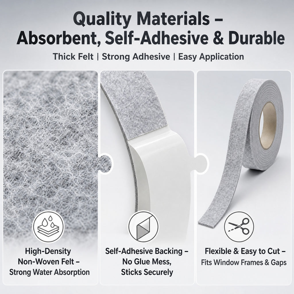 Asoricing 3 Rolls Window Condensation Absorber Strip, 16.4 ft x 2 in Felt Moisture Tape for Window Sills