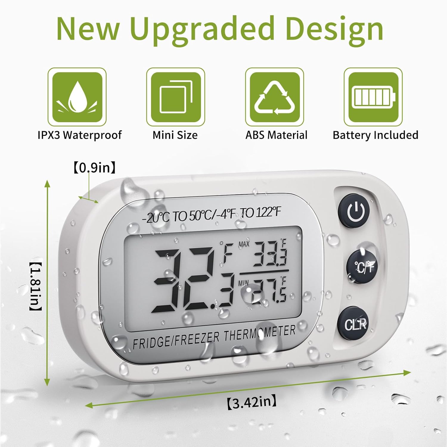 Asoricing Digital Frigerator Thermometer 2 Pack, Thermometer Refrigerator with Large LCD Screen, Stand and Magnetic Back, for Room,Kitchen(White)