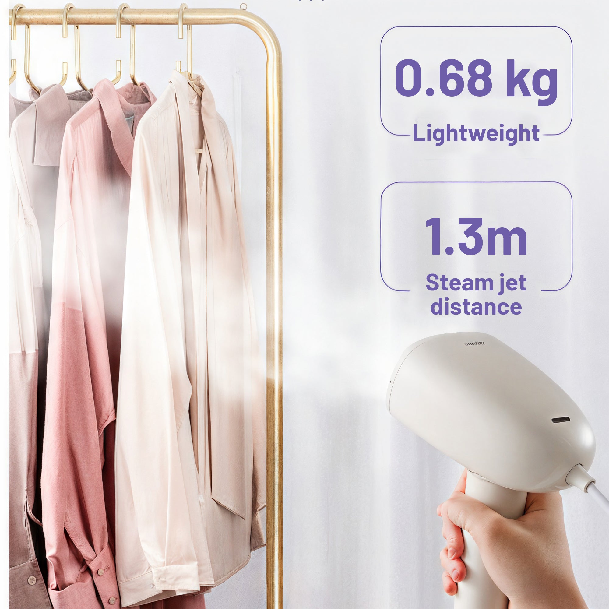 Asoricing Steamer for Clothes, Handheld Garment Steamer for Clothes, Flat Iron and Steam Press in One, Portable, High-Powered, Large Water Tank, Beige