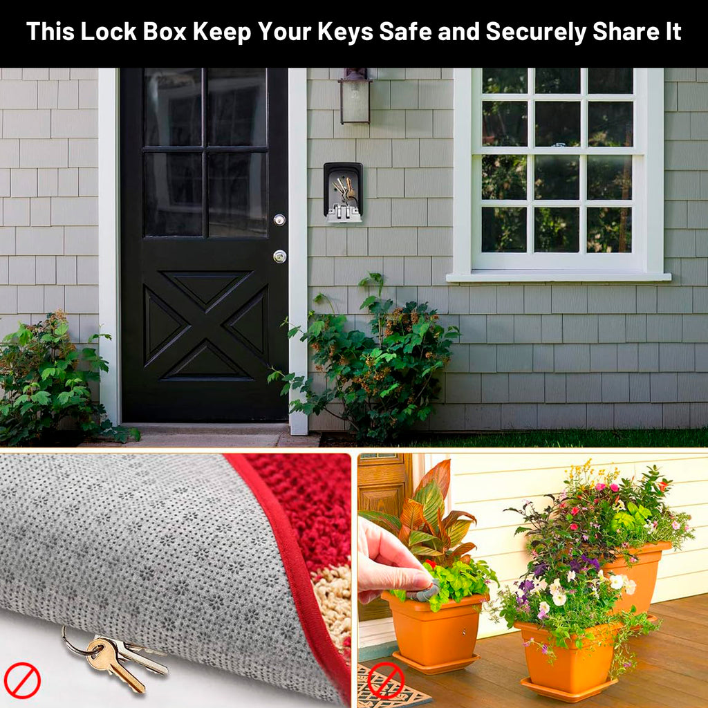 Asoricing Key Lock Box, Portable Wall Mount Lockbox Security Safe Box for Outside Outdoor Home Office Door Handle House Key, Black