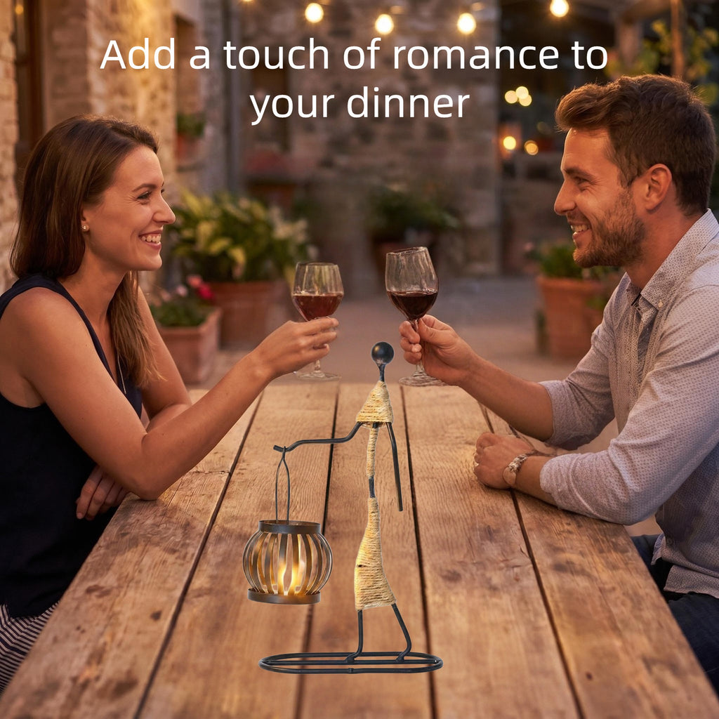 Asoricing Creative Candle Holder, Abstract Figure Metal Candlestick Stand with Lantern Basket for Table Centerpiece（A)