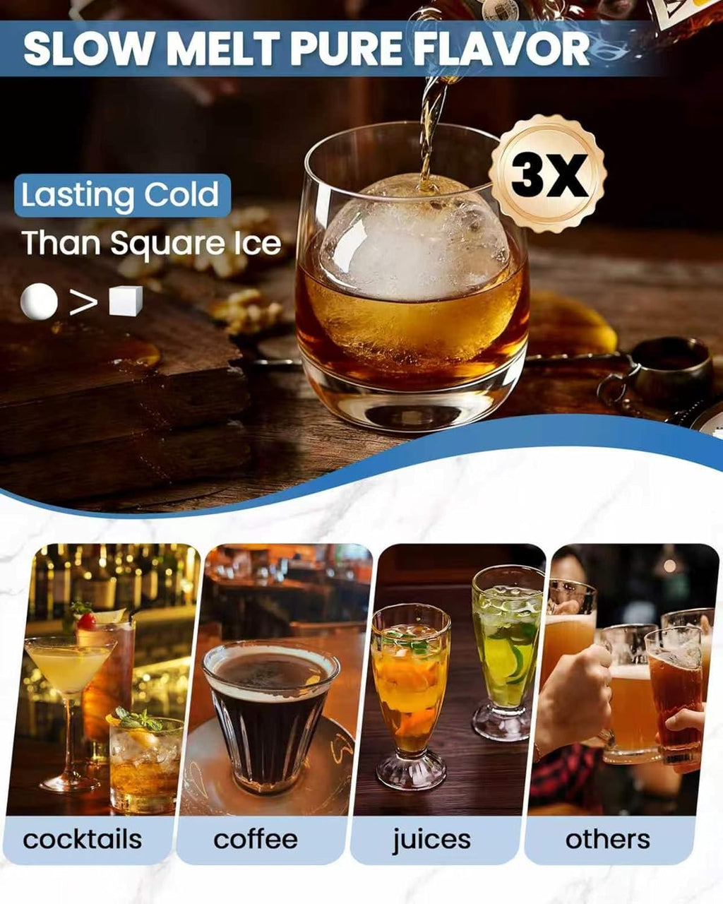 Asoricing Ice Cube Tray, Large Whiskey Ice Cube Molds, 1.93’’ Round Ice Cube Trays Set, Easy to Fill & Release with Storage Bin and Ice Tong for Whiskey Lover, 2 Pack, Mint