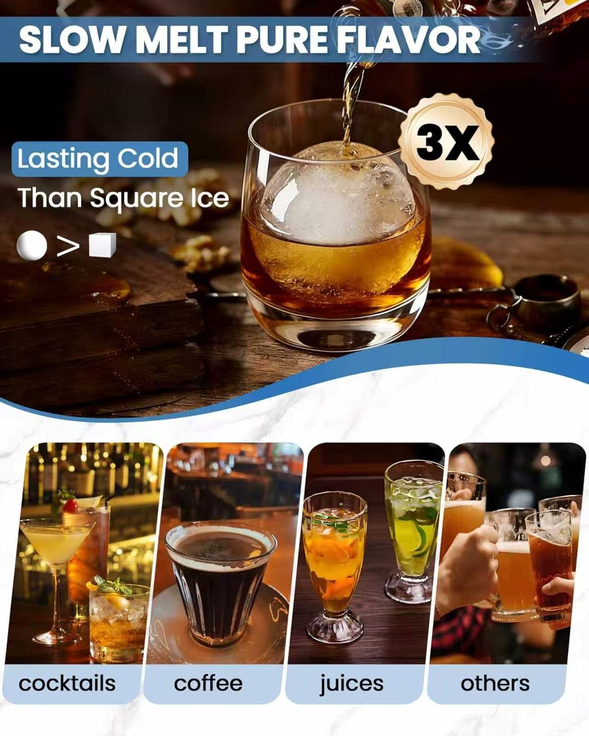 Asoricing Ice Cube Tray, Large Whiskey Ice Cube Molds, 1.93’’ Round Ice Cube Trays Set, Easy to Fill & Release with Storage Bin and Ice Tong for Whiskey Lover, 2 Pack, Mint