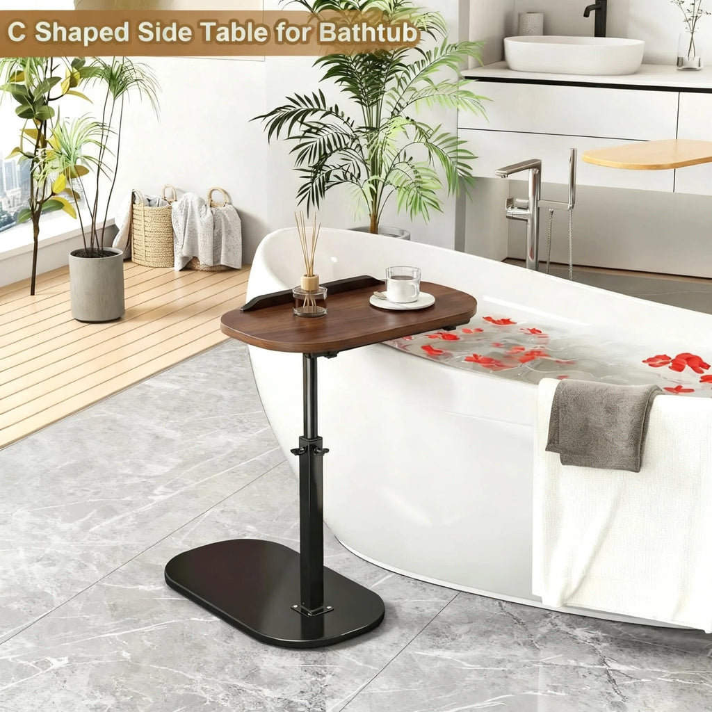 Asoricing C-Shaped Sofa Table, Swivel Side Table, Height Adjustable Couch Table for Bed & Living Room, Walnut & Black