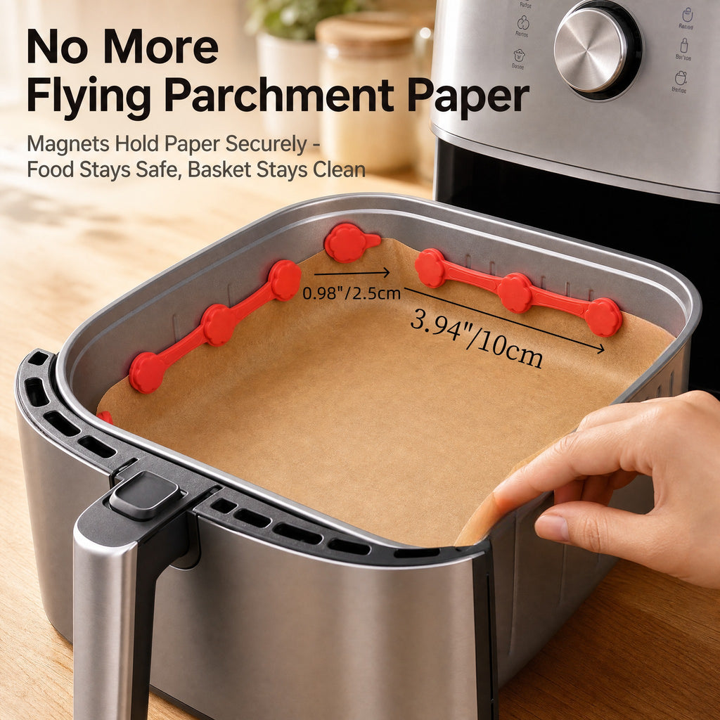 Asoricing Air Fryer Magnets for Parchment Paper, Silicone Clips, Heat Resistant Magnetic Fasteners, Red, 4 Sets