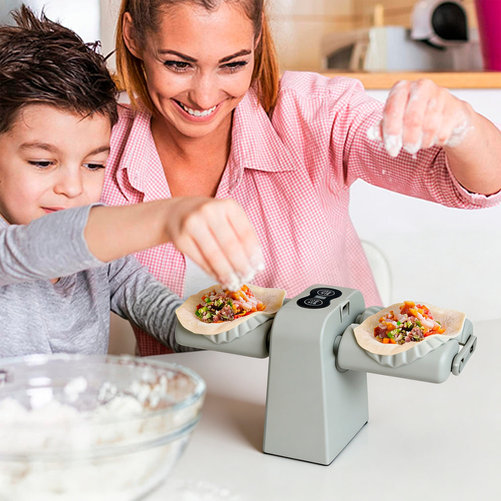 Asoricing Dual Head Dumpling Maker, Auto Press + LCD Timer, Home Kitchen, Quick Wrap, Water Brush