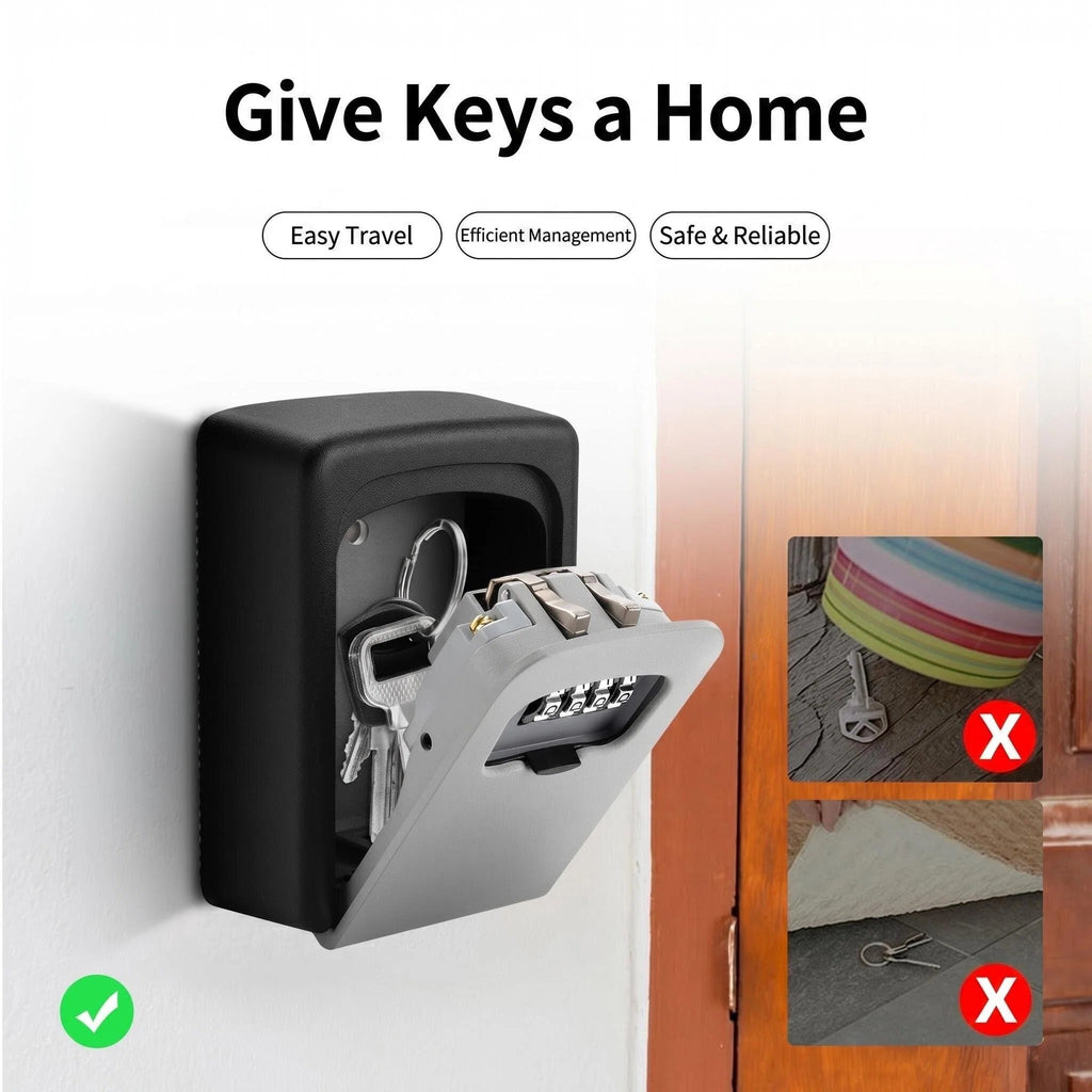 Asoricing Key Lock Box, Portable Wall Mount Lockbox Security Safe Box for Outside Outdoor Home Office Door Handle House Key, Gray