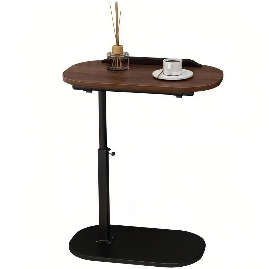 Asoricing C-Shaped Sofa Table, Swivel Side Table, Height Adjustable Couch Table for Bed & Living Room, Walnut & Black