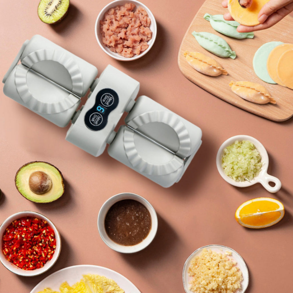 Asoricing Dual Head Dumpling Maker, Auto Press + LCD Timer, Home Kitchen, Quick Wrap, Water Brush