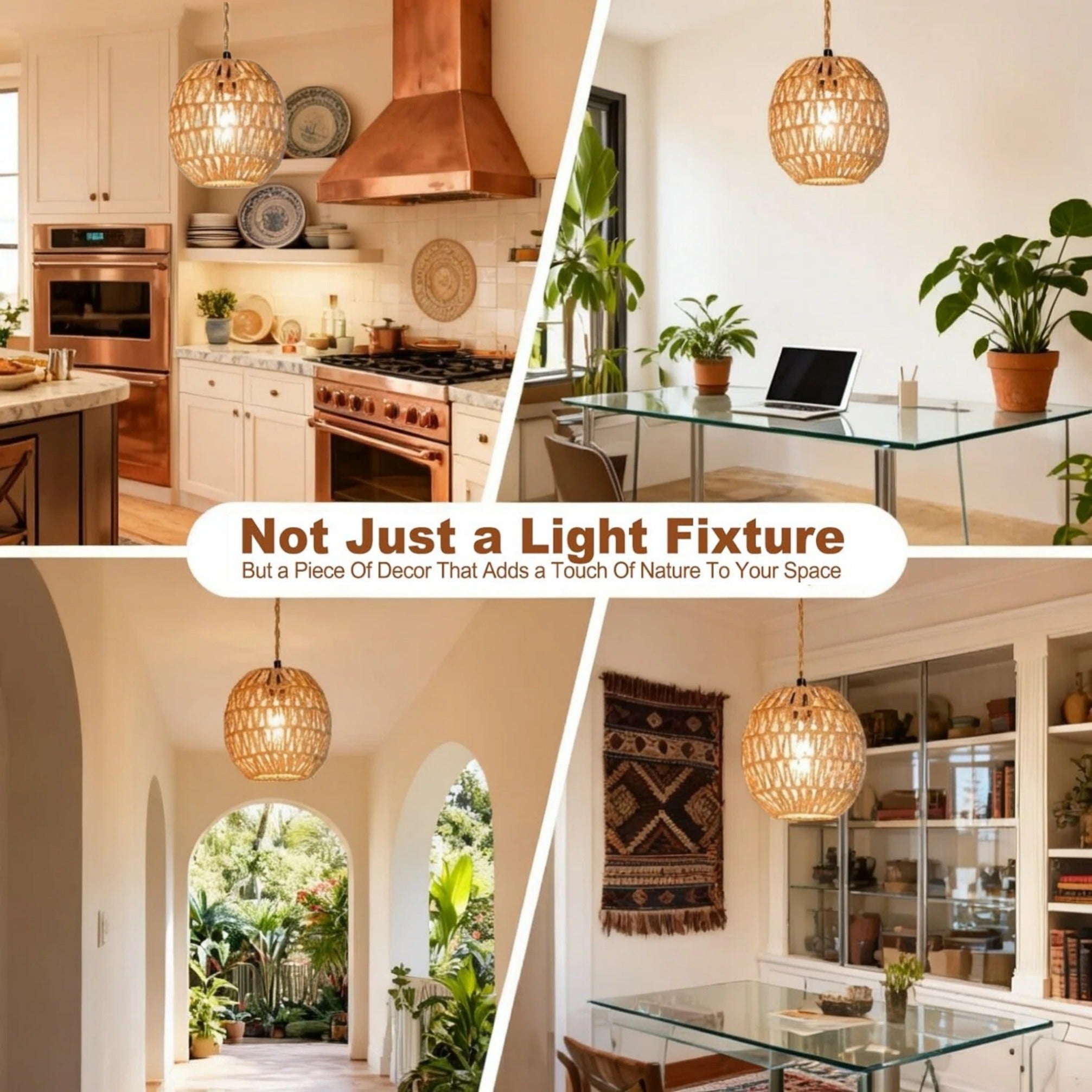 Asoricing Hanging Light Fixture Plug in, Hand Woven Rope Pendant Light for Kitchen Island, Cafe, Dining Room, Hallway, Retro Linen Hanging Lamp Kit with Plug-in Cord