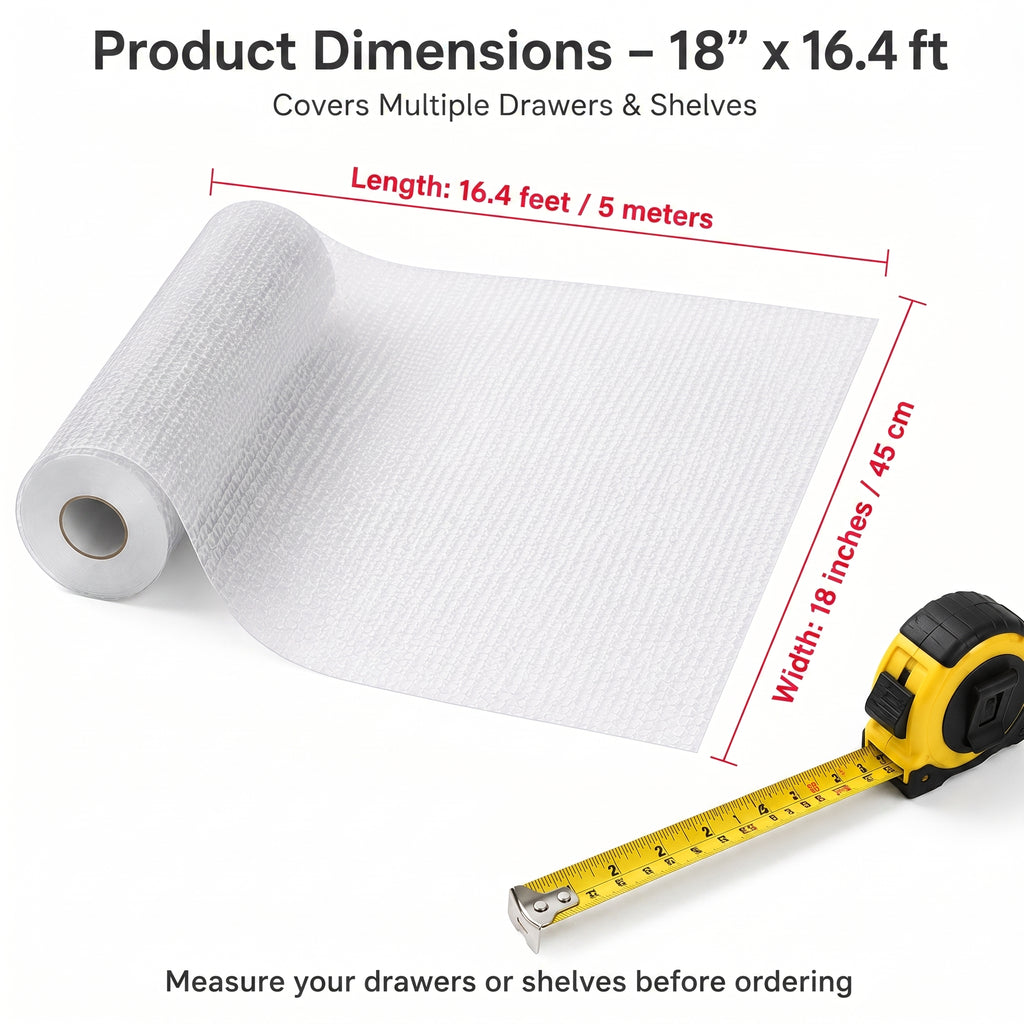 Asoricing Plastic Shelf Liner, Clear EVA Waterproof Drawer Mat for Pantry, Non-Slip Kitchen Cabinet Protector, 18in x 16.4ft