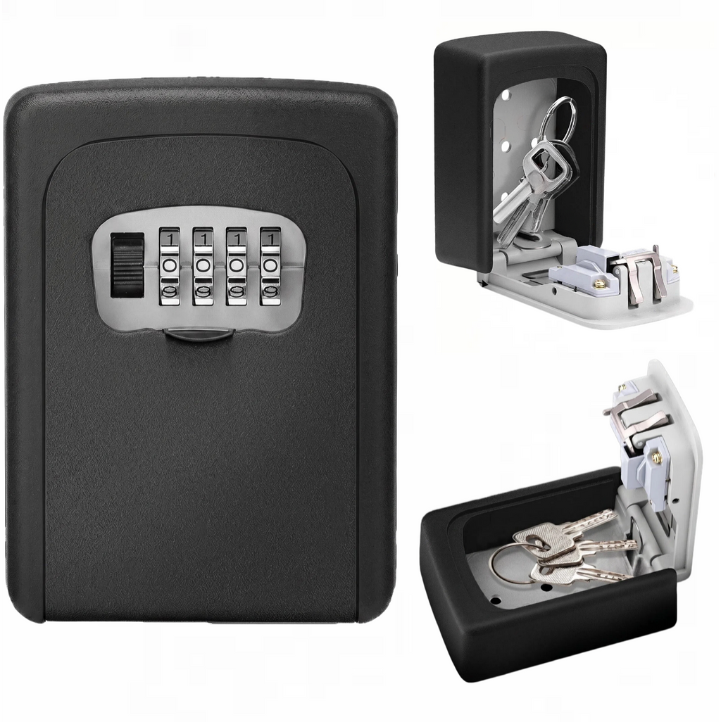 Asoricing Key Lock Box, Portable Wall Mount Lockbox Security Safe Box for Outside Outdoor Home Office Door Handle House Key, Black