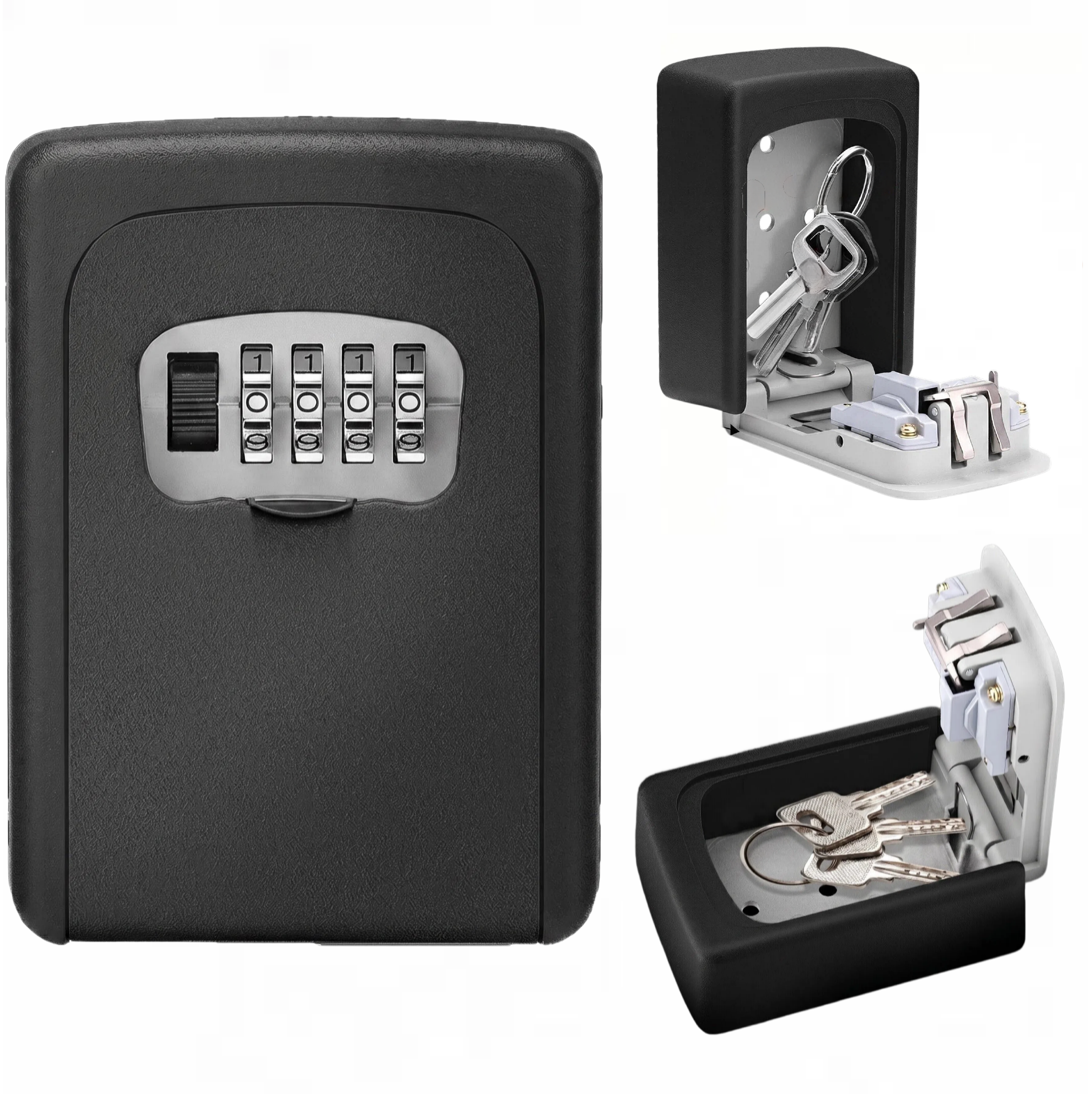 Asoricing Key Lock Box, Portable Wall Mount Lockbox Security Safe Box for Outside Outdoor Home Office Door Handle House Key, Black