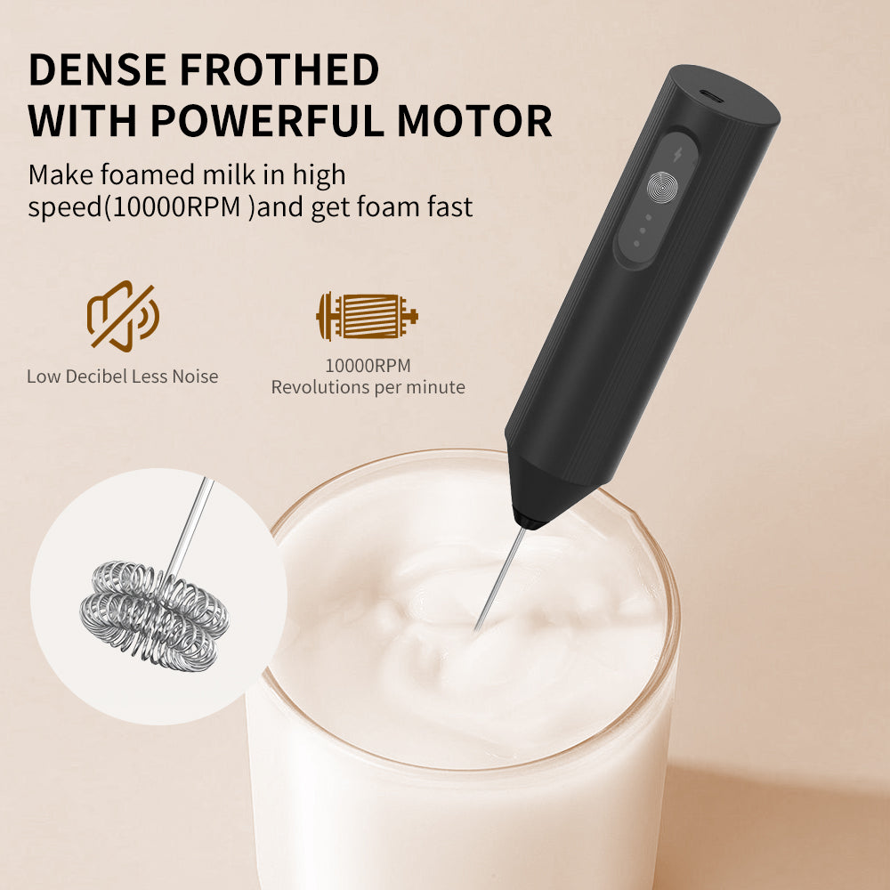 Asoricing Frother, Milk Frother, Handheld Frother, Food Grade Safe Materials, 3 Level Regulation, Double Layered Milk Foam Head, Low Decibel Noise-Free
