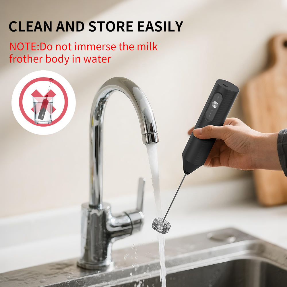 Asoricing Frother, Milk Frother, Handheld Frother, Food Grade Safe Materials, 3 Level Regulation, Double Layered Milk Foam Head, Low Decibel Noise-Free