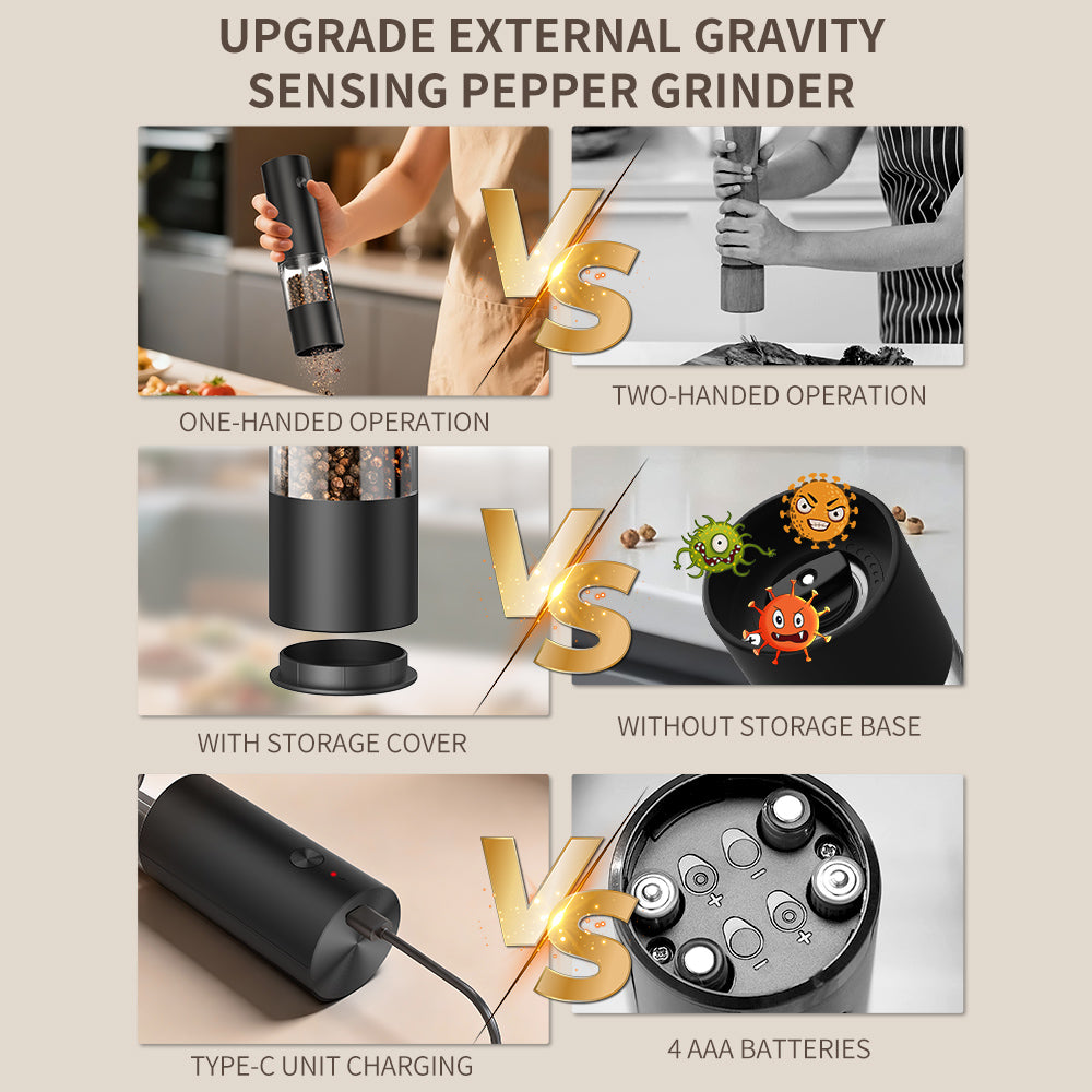 Asoricing Electric Salt and Pepper Grinder, Automatic Pepper Mill Shaker, Adjustable Coarseness, Battery Operated, Large Capacity, Black