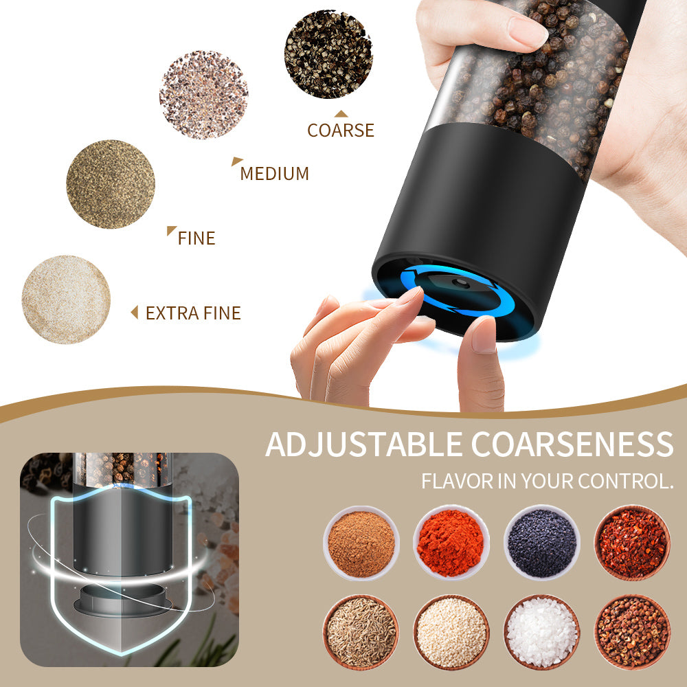 Asoricing Electric Salt and Pepper Grinder, Automatic Pepper Mill Shaker, Adjustable Coarseness, Battery Operated, Large Capacity, Black