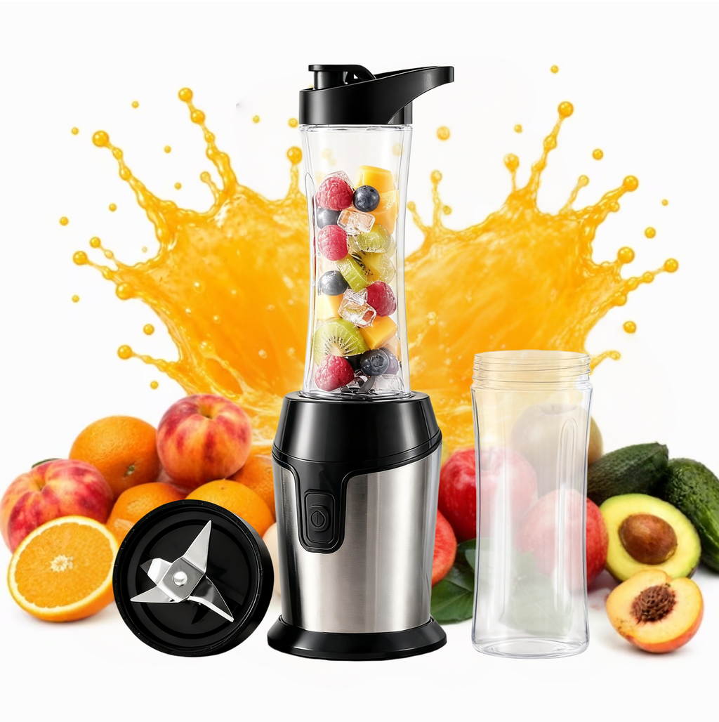 Asoricing Portable Blender, 600ML Personal Smoothie Blender Cup, 4-Blade 3D Stainless Steel Blades, Double-Layer Design, 22000 RPM High-Speed, 110V–240V, Black