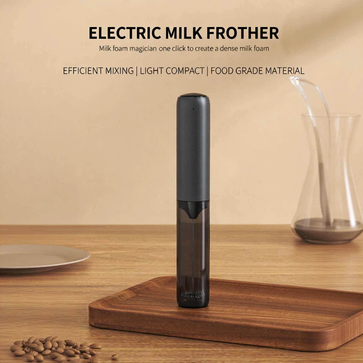 Asoricing Frother, Milk Frother, Handheld Frother, 304 Stainless Steel Material, Low Decibel Noise-Free, Portable, Equipped with Storage Sleeve, Black