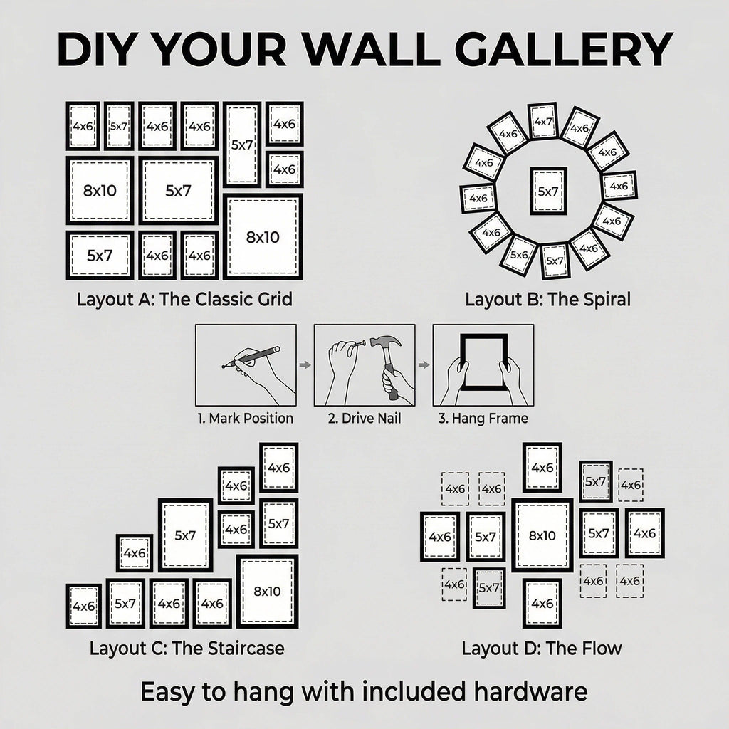 Asoricing 10-piece photo frame set - multi-size combination photo wall - perforated cardstock picture frame - black