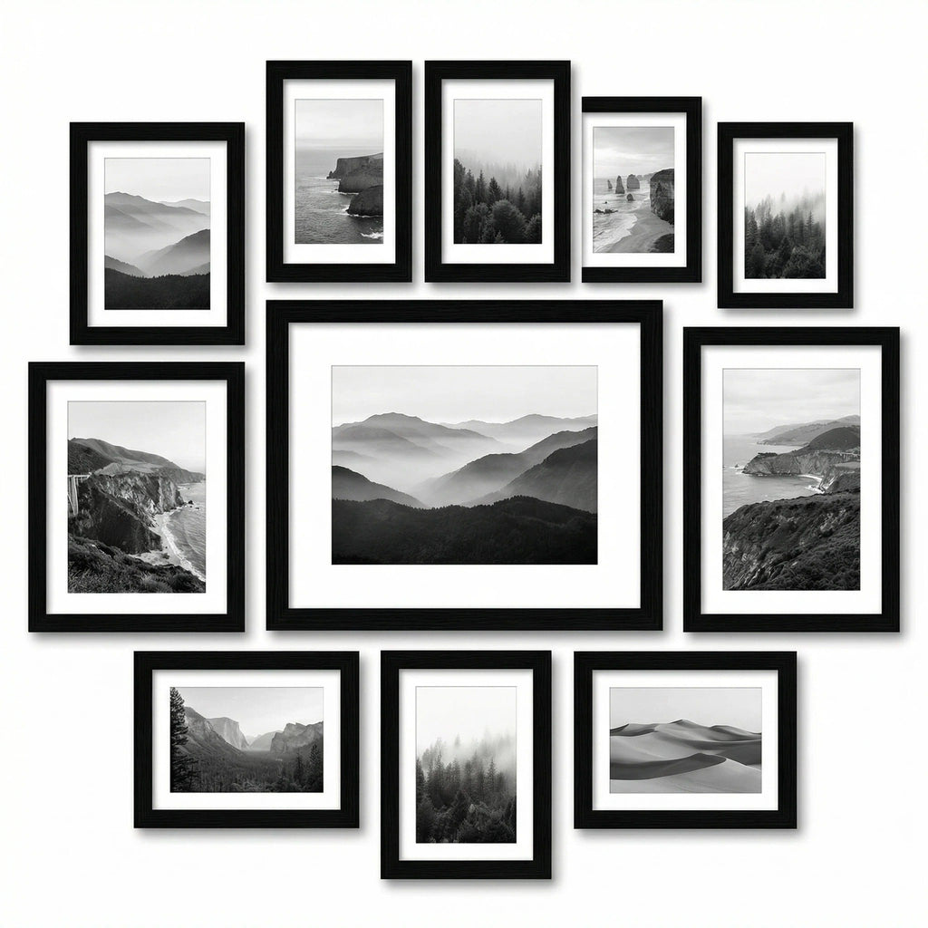 Asoricing 10-piece photo frame set - multi-size combination photo wall - perforated cardstock picture frame - black